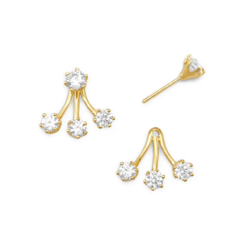 Lunar drop earrings-Removable 3-stone Drop Stud Earrings Gold-plated Sterling Silver Cubic Zirconia