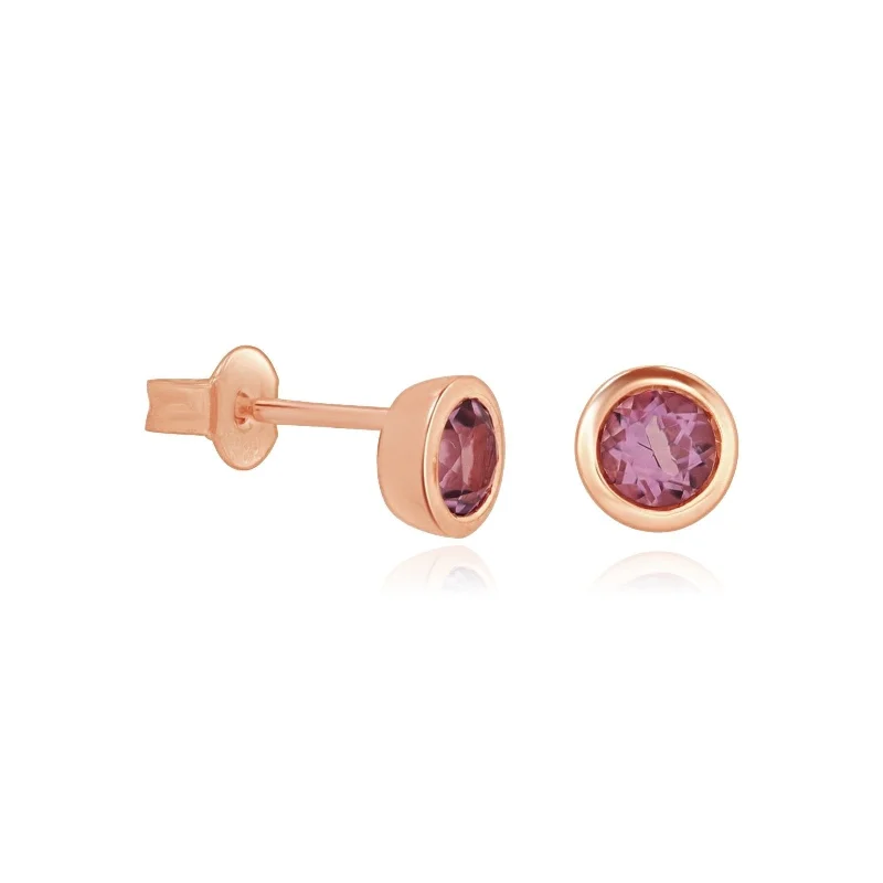 Chunky stud earrings-Round Amethyst Stud Earrings  Bezel