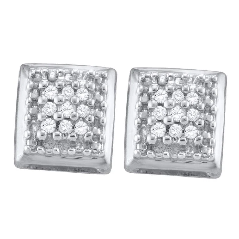 Tribal stud earrings-Square Stud Diamond Earrings 1/10 ctw Rhodium on Sterling Silver