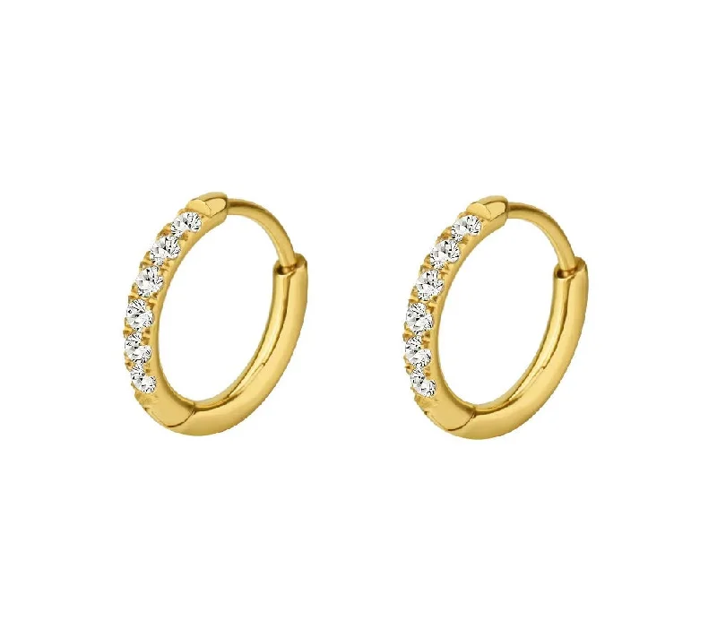 Clay crafted earrings-Gold/Rose Gold (Your choice) Jewelled Hinged Hoop Earrings 8mm Diameter (1 pair) - E253A/B