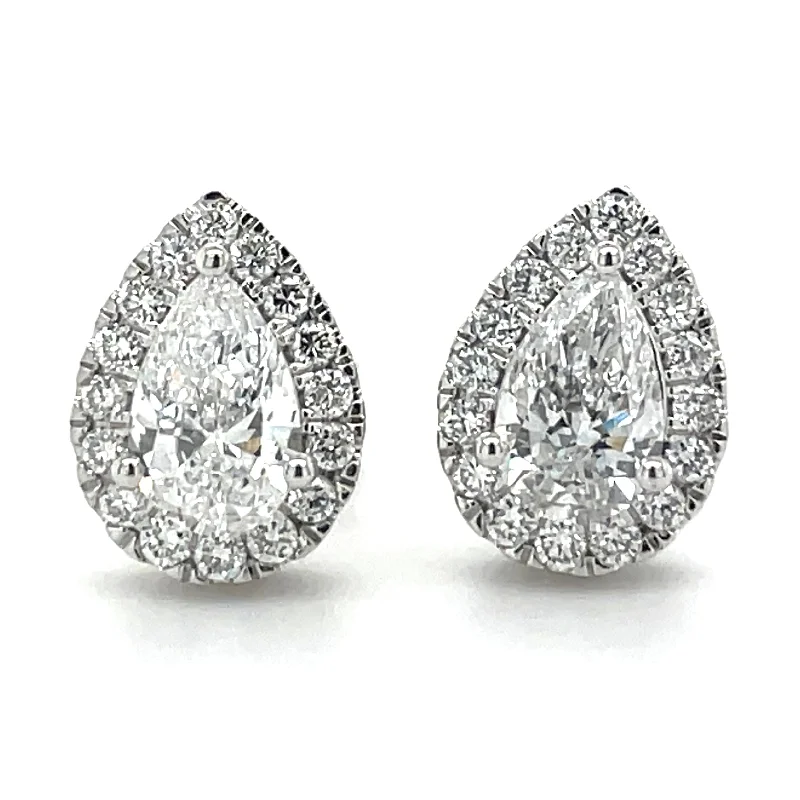 Drop crystal earrings-14ct White Gold 1.33ct Laboratory Grown Pear Halo Diamond Earrings