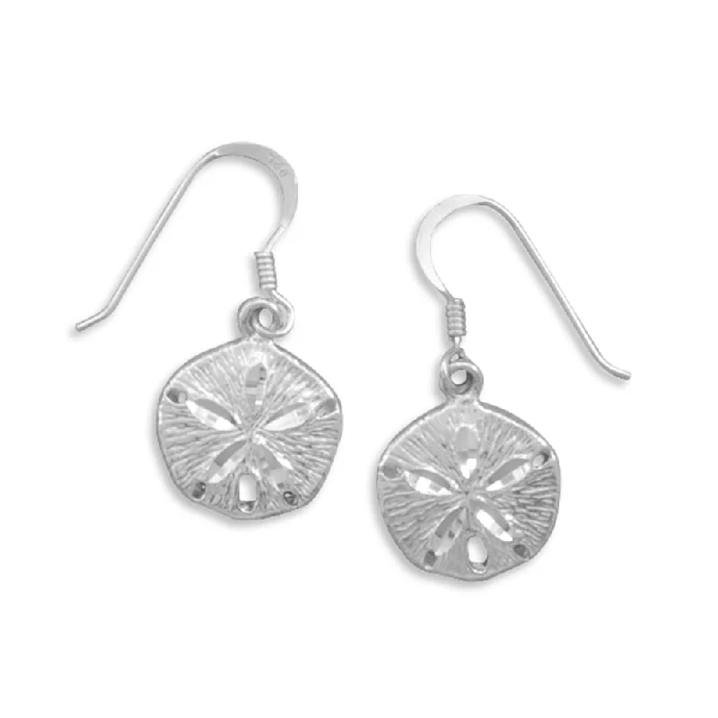 Rustic wood earrings-Sand Dollar Sanddollar Diamond-cut Sterling Silver Earrings