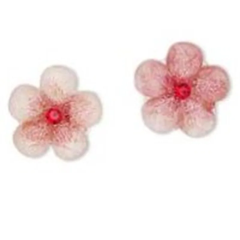 Antique silver earrings-Pink Flower Stud Earrings 14mm Faceted Petals and Crystal Center Sterling Silver