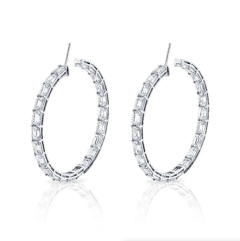 Amethyst drop earrings-Norman Silverman Signature Emerald Cut Hoop In 18k White Gold