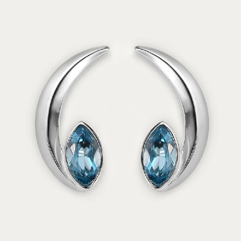 Sculpted hoop earrings-Surf Moon Earrings with Swiss Blue Topaz