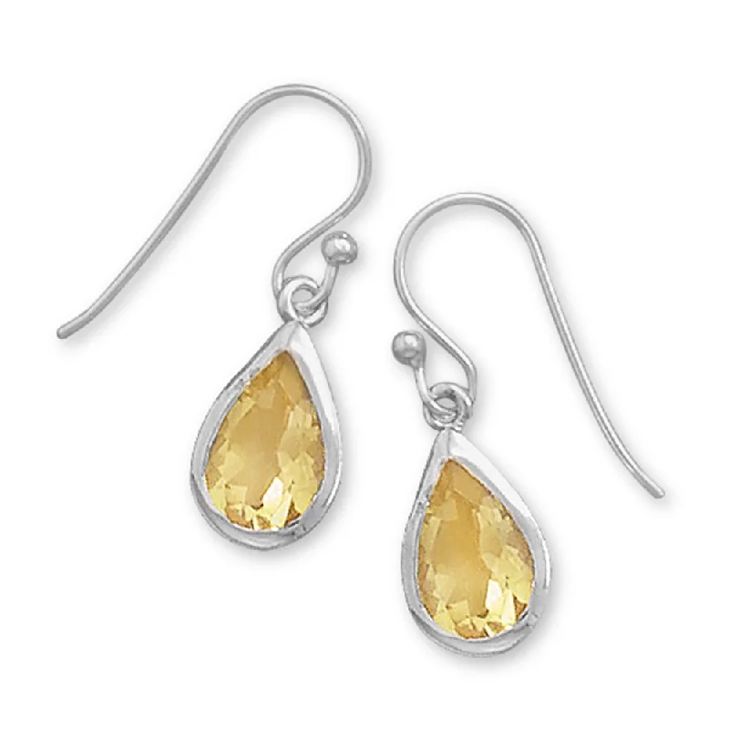 Labradorite earrings-Yellow Citrine Faceted Pear-shaped Teardrop Sterling Silver Earrings