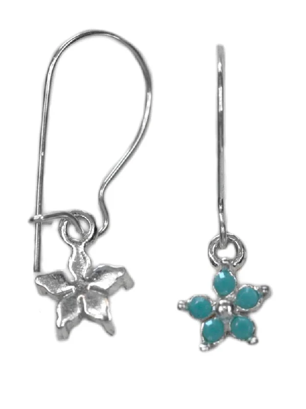 Cameo style earrings-Flower Earrings with Swarovski(R) Crystal Turquoise-Color Sterling Silver