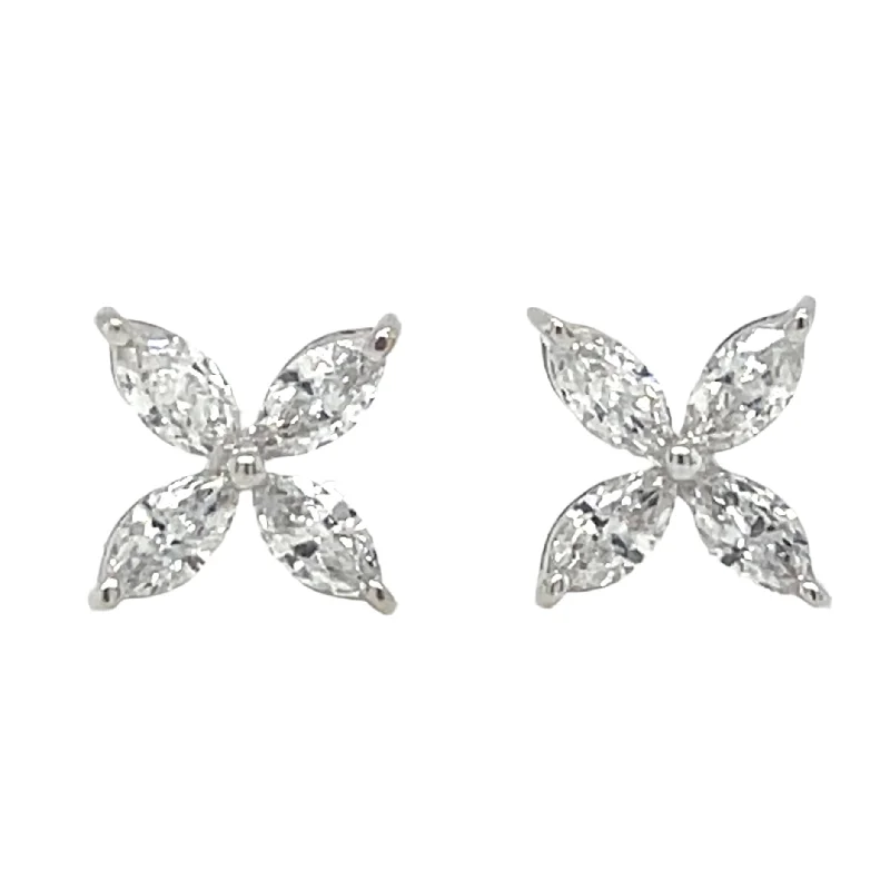 Statement dangle earrings-18ct White Gold Laboratory Grown 0.33ct Marquise Diamond Flower Stud Earrings