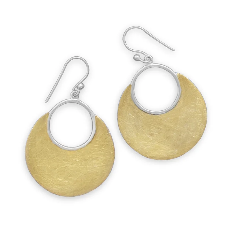 Druzy gem earrings-Brushed Finish Crescent Hoop Earrings Yellow Gold-plated Sterling Silver