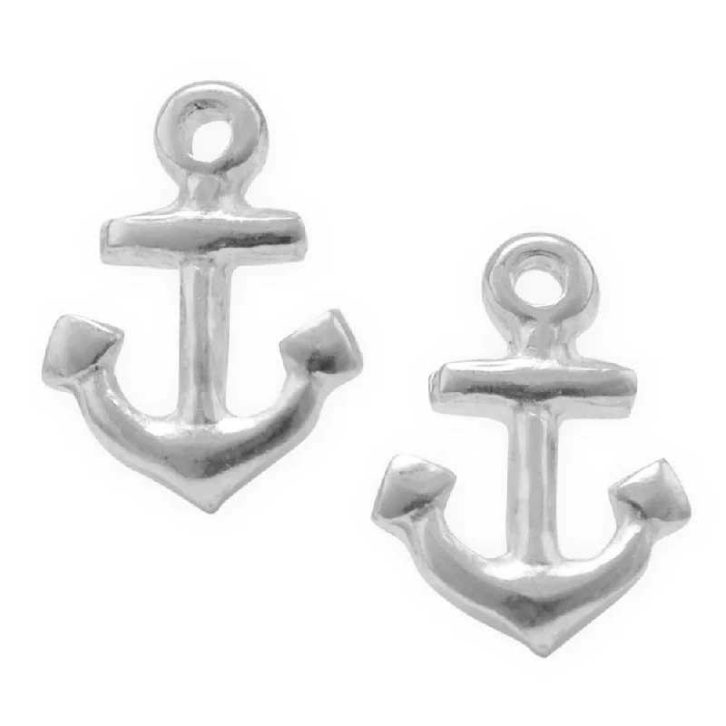 Crescent drop earrings-Anchor Earrings Post Stud Sterling Silver 10mm