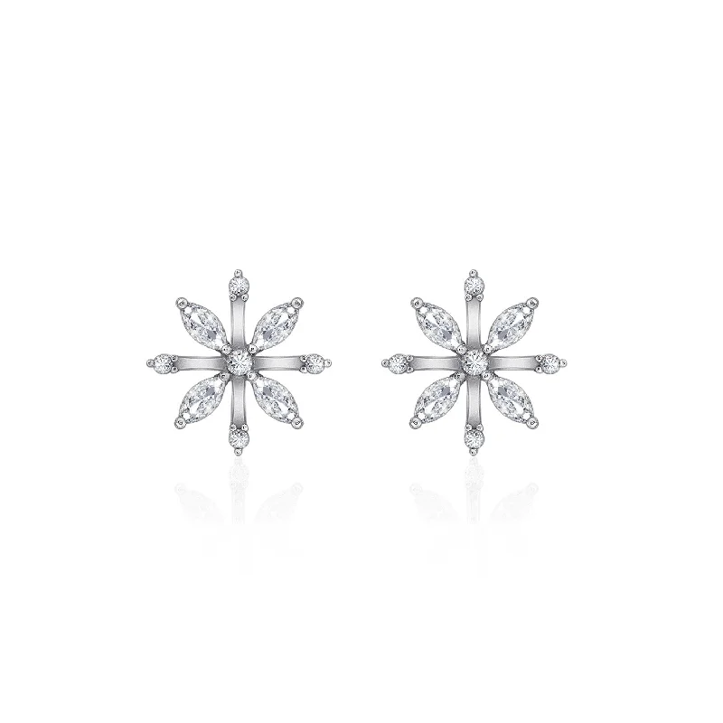 Floral stud earrings-Marquise And Round Snowflake Stud Earrings