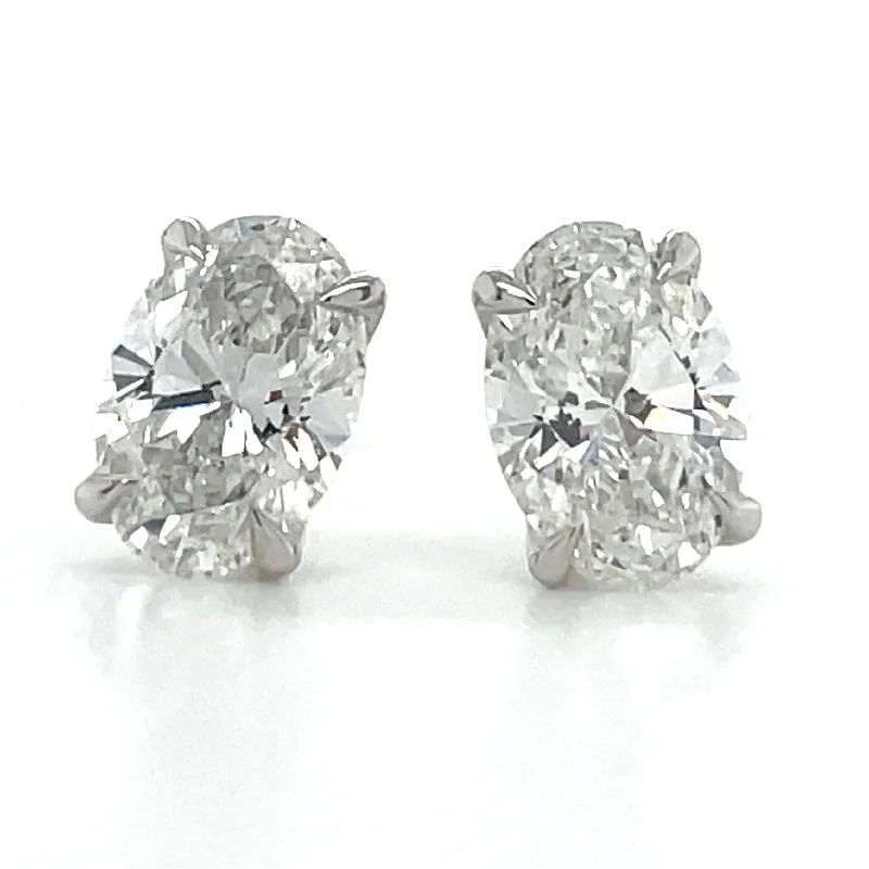 Sapphire stud earrings-14ct White Gold 2ct Laboratory Grown Oval Diamond Screw Back Earrings