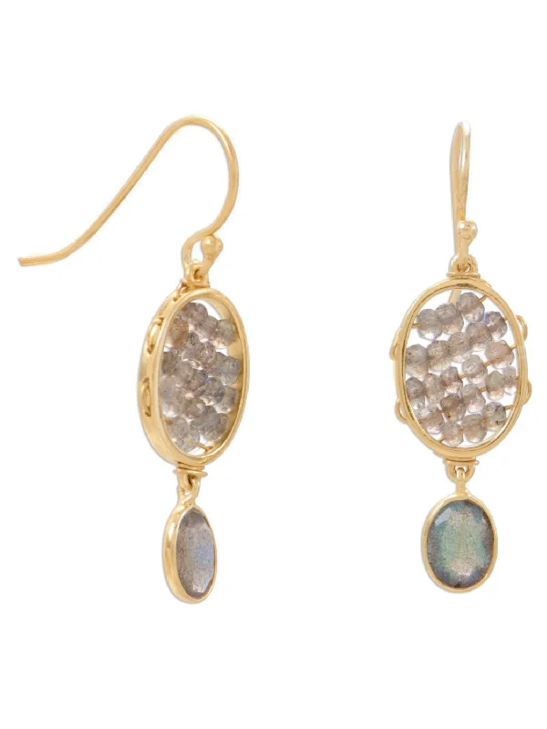 Wooden hoop earrings-Labradorite Bead and Dangle Earrings with Gold-plated Sterling Silver