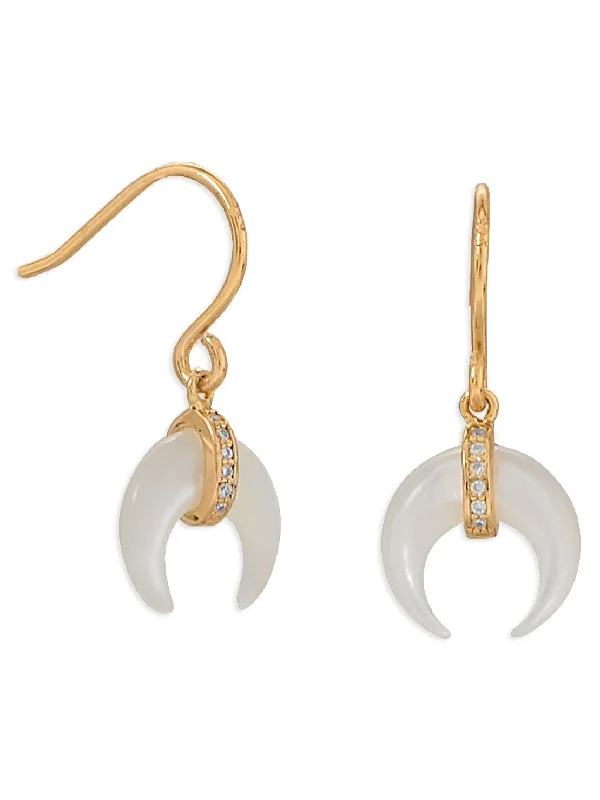 Threader style earrings-Crescent Moon Naja Mother of Pearl Earrings Gold-plated with Cubic Zirconia