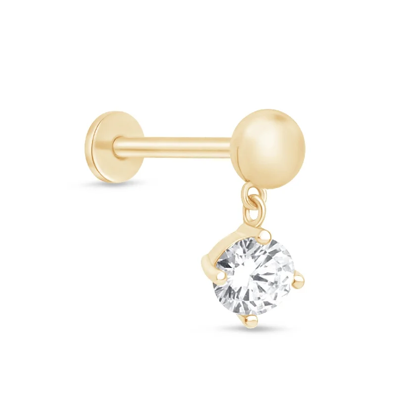 Floral drop earrings-Solitaire Diamond Drop Stud Earrings in  Gold