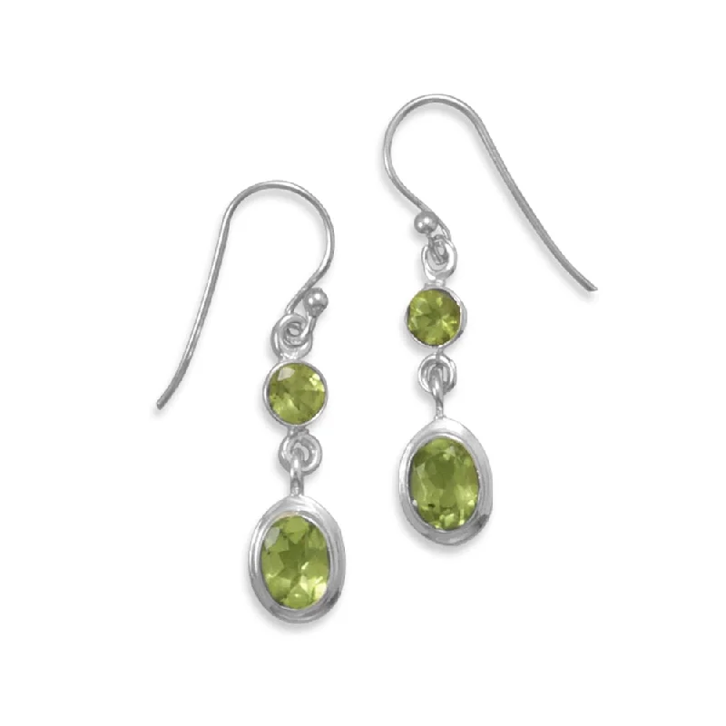 Threader style earrings-Round and Oval Peridot Earrings 2-stone Polished Sterling Silver