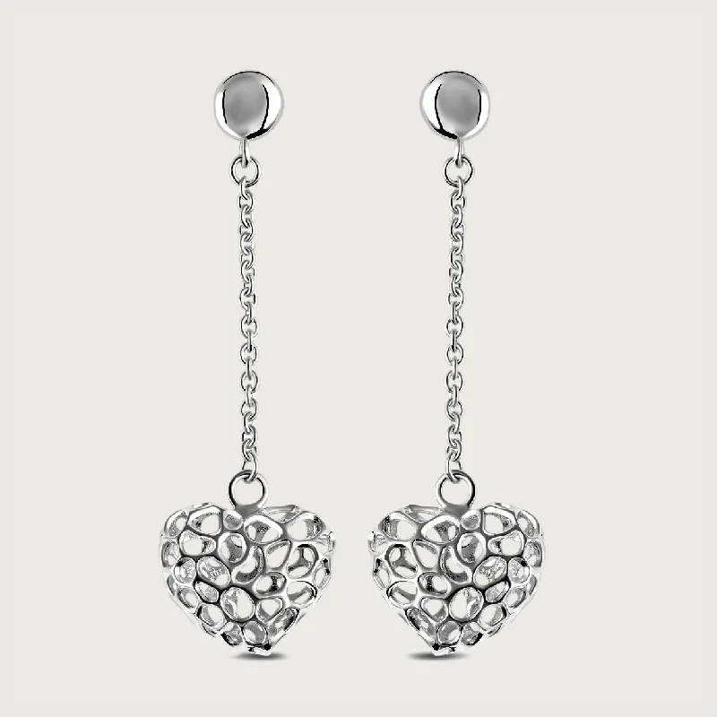 Baroque pearl earrings-Amore Heart Chain Earrings