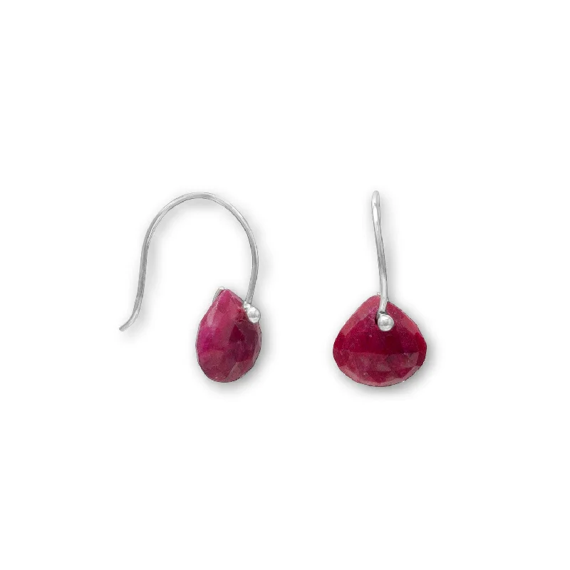 Enamel coated earrings-Dyed Red Corundum Earrings on Sterling Silver