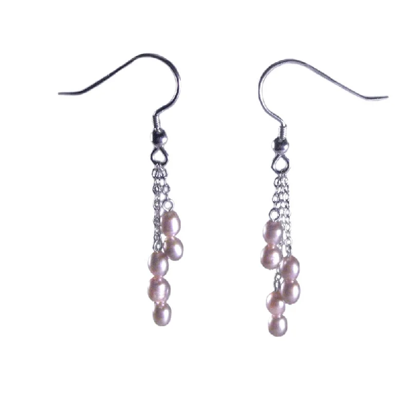 Chandelier gem earrings-Pink Cultured Freshwater Pearl Chain Drop Earrings Sterling Silver