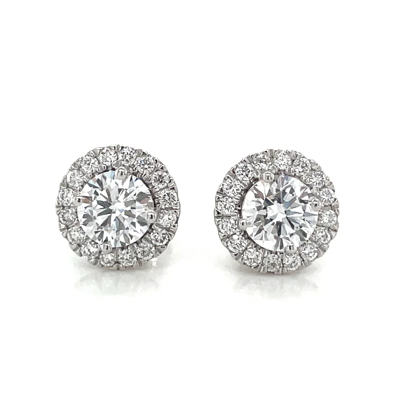 Gold stud earrings-14kt White Gold 1.25ct Laboratory Grown Diamond Halo Stud Earring