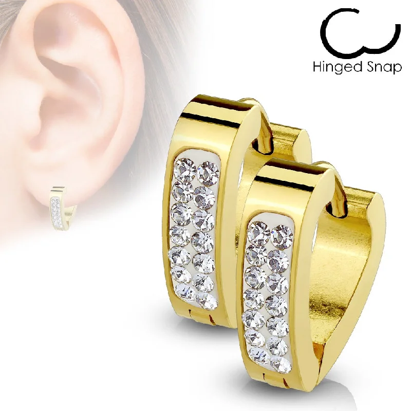 Vintage style earrings-Gold Jewelled Hinged Hoop/Huggie Earrings (1 pair) - E507B