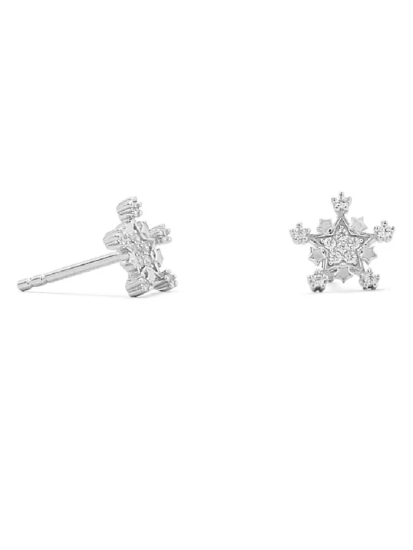 Drop crystal earrings-Snowflake Stud Earrings Cubic Zirconia Stones Rhodium on Sterling Silver