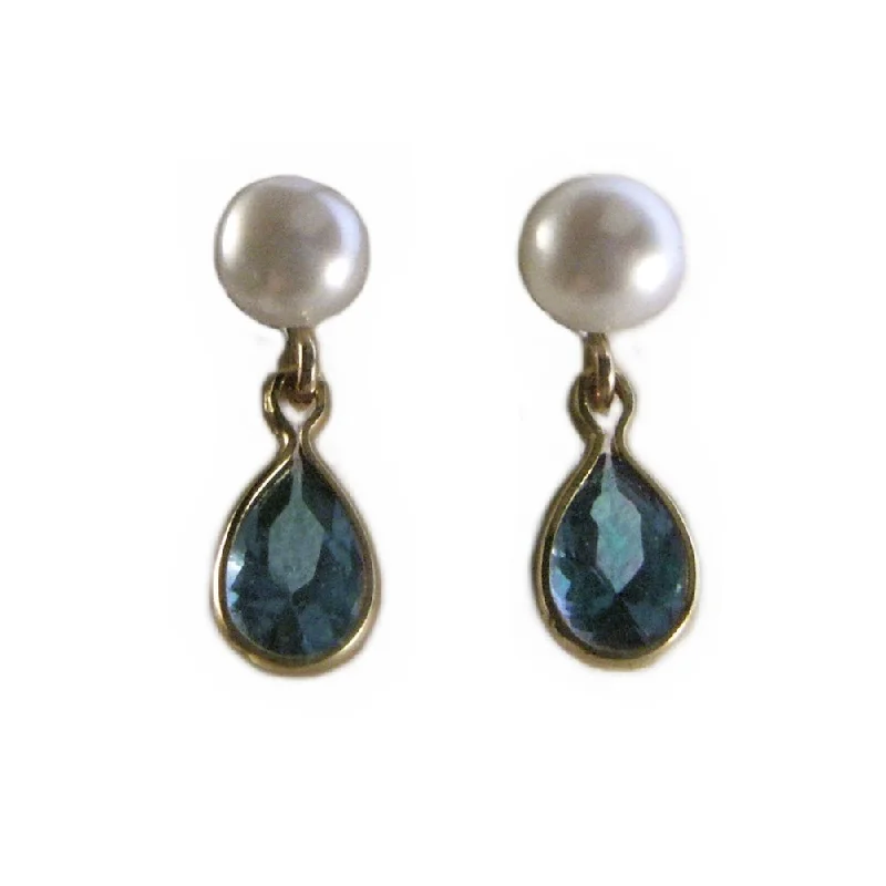 Rose gold earrings-Simulated Blue Zircon A+ Cultured Freshwater Pearl Earrings 14k Gold-filled