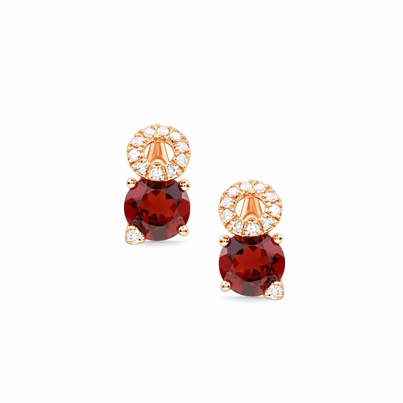 Polymer hoop earrings-Stacked Diamond and Garnet Solitaire Stud Earrings