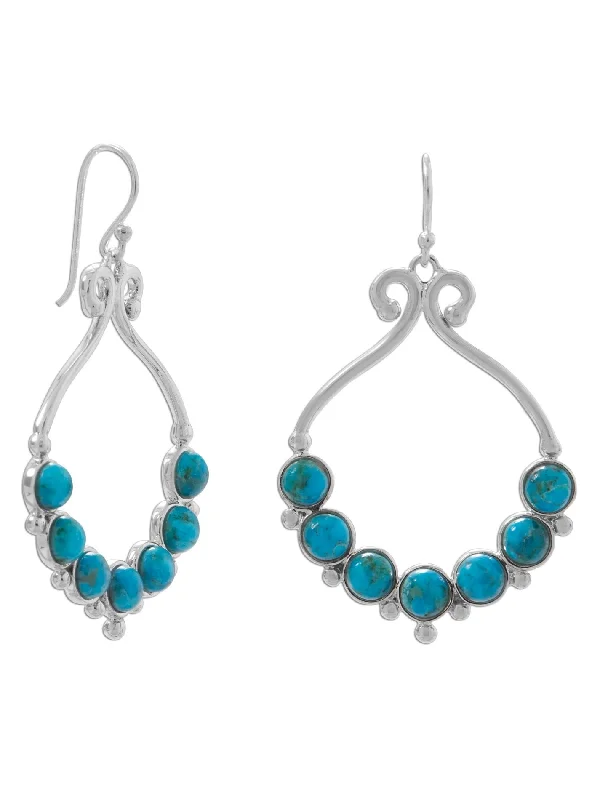 Quartz charm earrings-Reconstituted Turquoise Earrings with Round Stones Sterling Silver