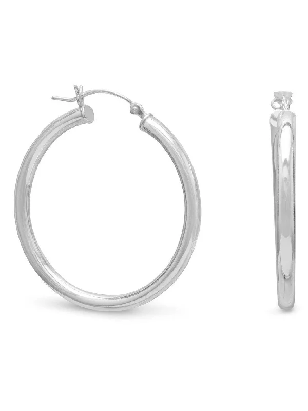 Lunar drop earrings-Large 3mm Round Tube Sterling Silver Hoop Earrings