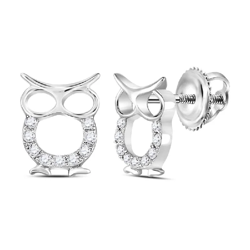 Starburst earrings-Diamond Owl Animal Stud Earrings 1/6 ctw