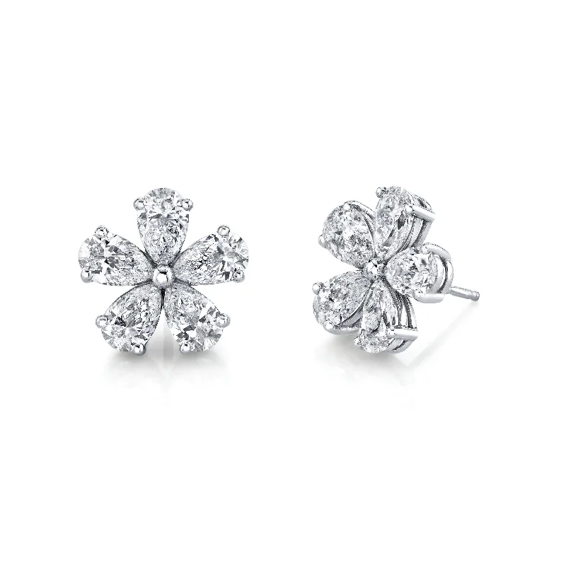 Shell charm earrings-Diamond Floret Earrings in 18k White Gold