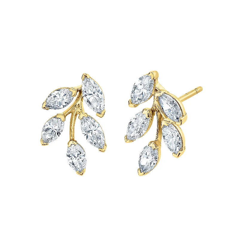 Statement dangle earrings-Marquise Diamond Leaf Earrings