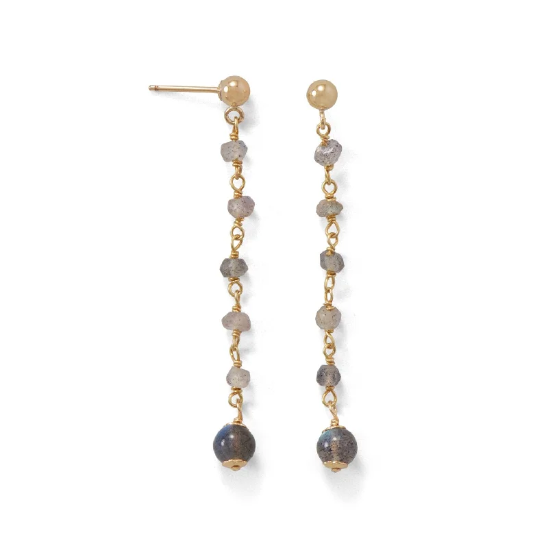 Enamel coated earrings-Labradorite Bead Dangle Earrings Gold-filled Ball Post