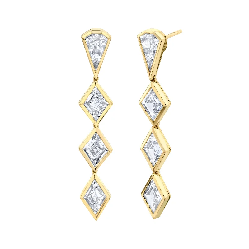 Asymmetrical earrings-Lozenge cut Diamond Dangle Earrings in 18K Yellow Gold