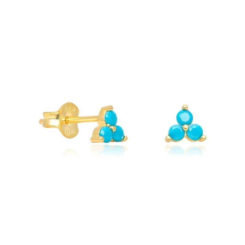 Heart charm earrings-Turquoise Trinity Cluster Stud Earrings