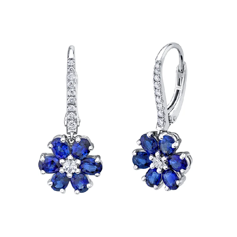 Antique silver earrings-Floret Sapphire Drop Earrings