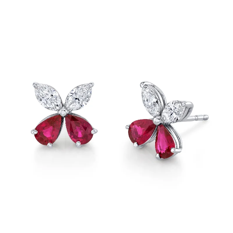 Textured hoop earrings-2.52 Carat Diamond and Ruby Floret Studs