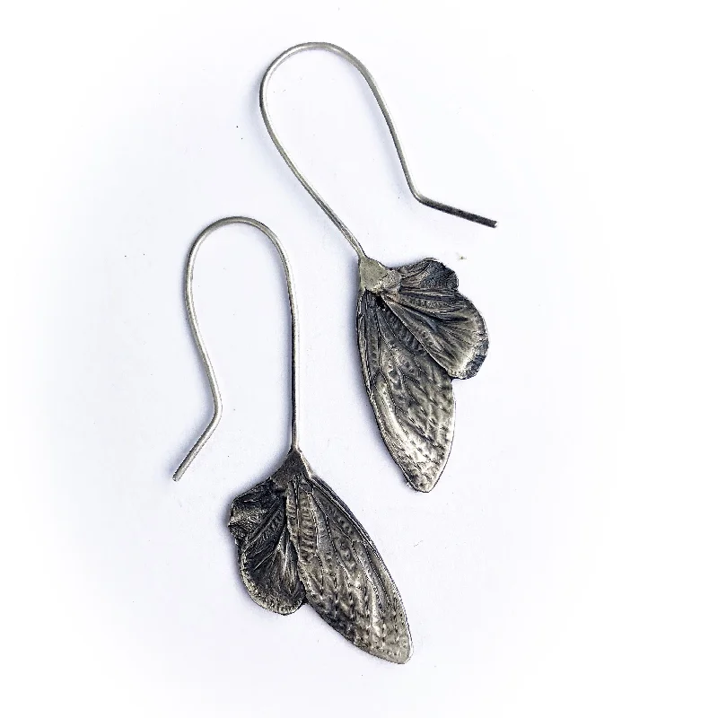 Floral drop earrings-Small cicada wing earrings