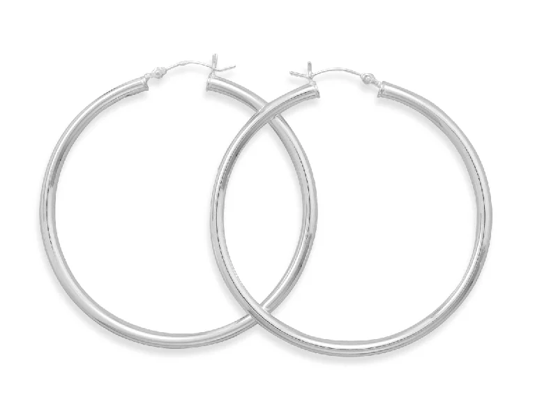 Star motif earrings-Extra Extra Large 50mm x 3mm Round Tube Sterling Silver Hoop Earrings