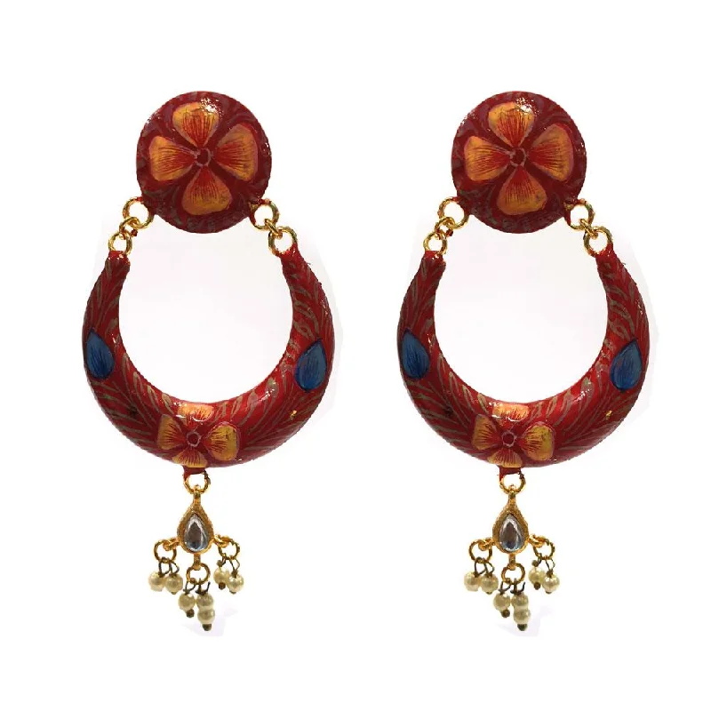 Vintage style earrings-Meenakari Handworked earring with with Kunan hanging decoration Red Color