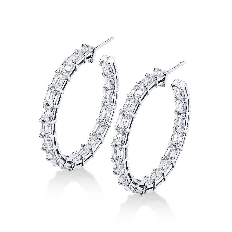 Lightweight dangle earrings-East-West Emerald Cut Diamond Hoop Earrings