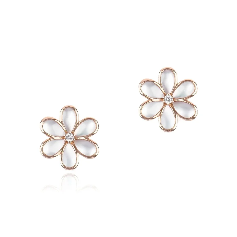 Floral drop earrings-Mother of Pearl and Diamond Flower Stud Earrings