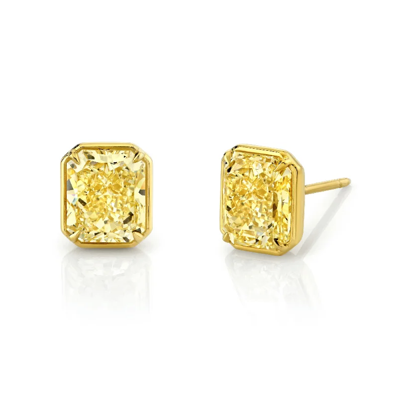 Polymer hoop earrings-Fancy Yellow Radiant Cut Diamond Studs