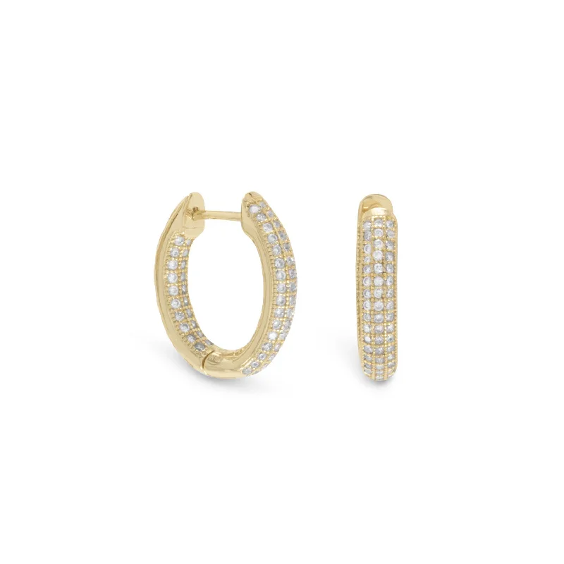 Deco design earrings-Gold-plated Sterling Silver In Out Hoop Earrings with Post Cubic Zirconia