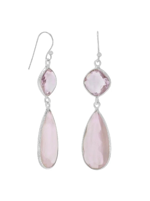 Citrine gem earrings-Rose Quartz and Pink Amethyst Earrings Sterling Silver