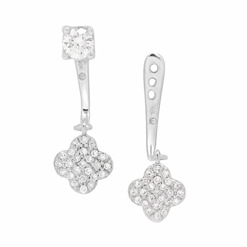 Deco design earrings-Pavé Diamond Clover Ear Jackets & Studs