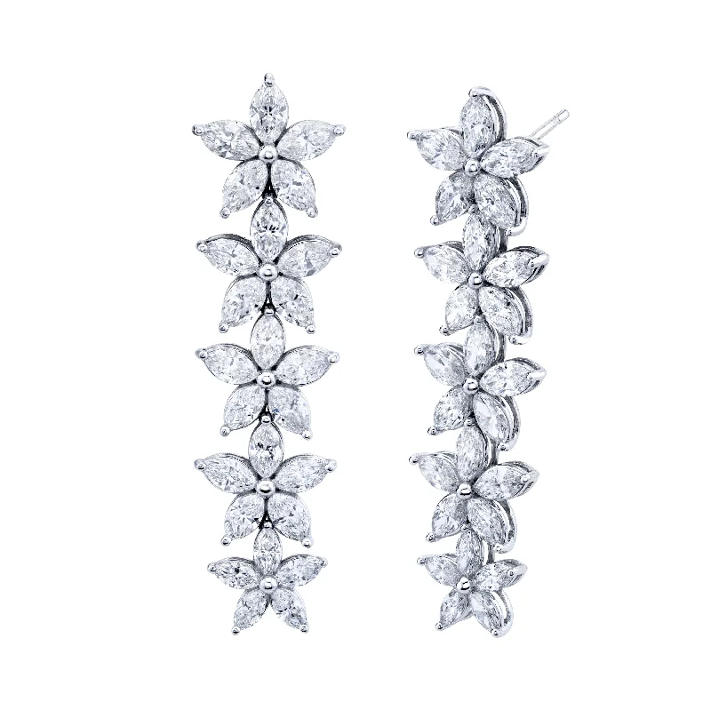 Floral stud earrings-5.3 Carat Graduated Floret Dangle Earrings