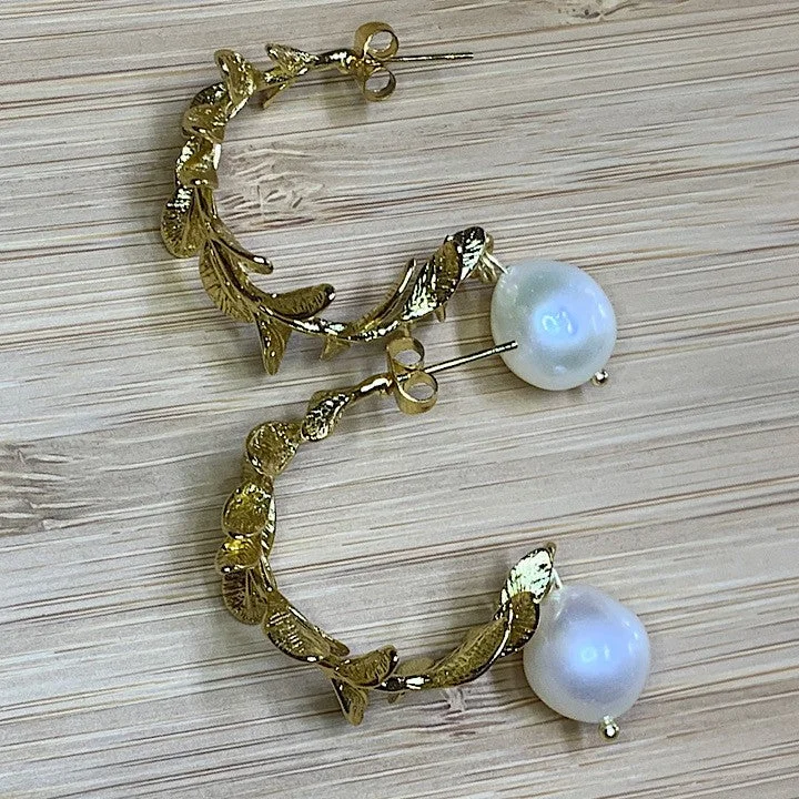 Beaded hoop earrings-EARRINGS 18K GOLD PLATED OLIVE BRANCH