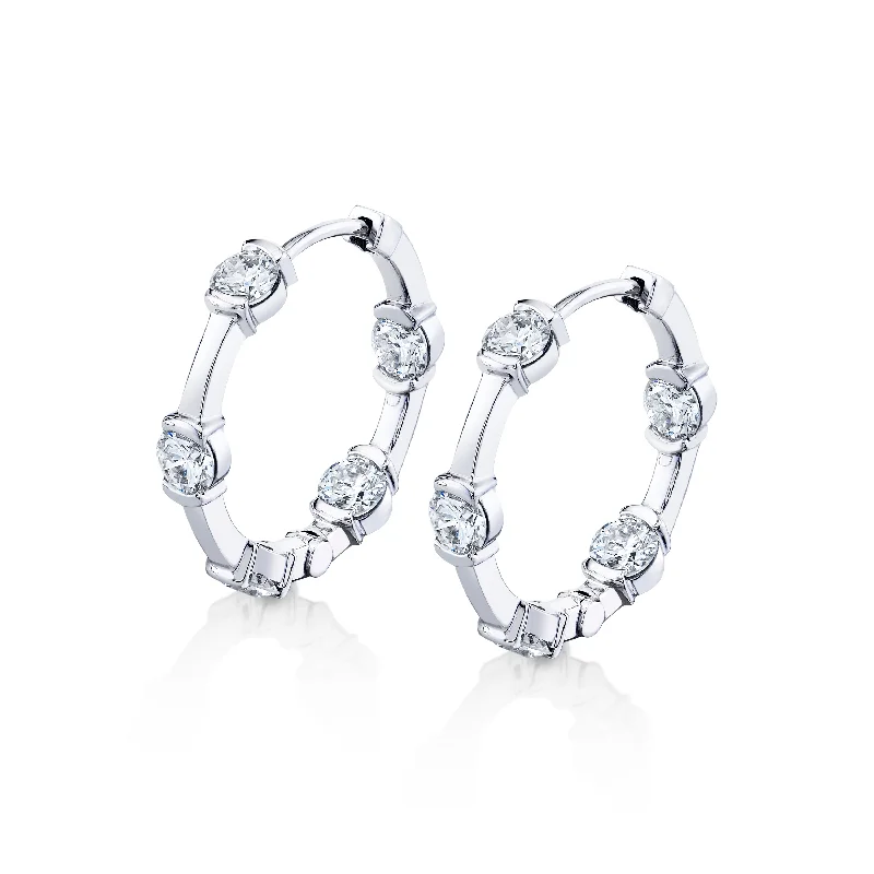 Baroque pearl earrings-Station Diamond Hoop Earrings